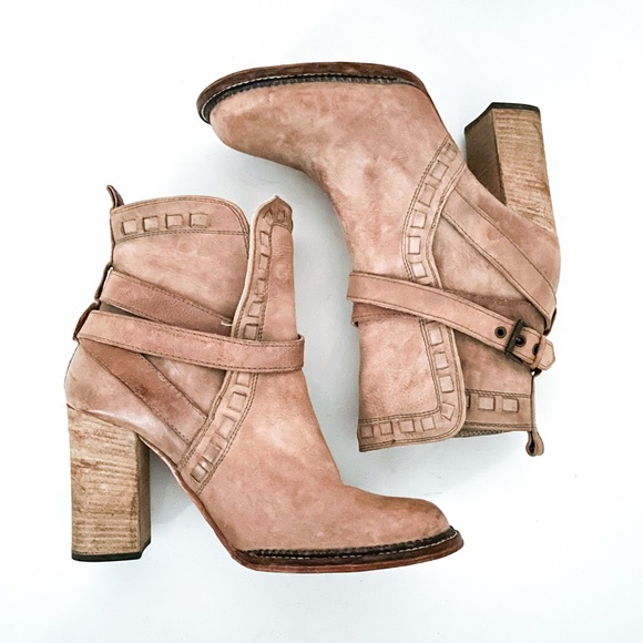 Free People Tan Leather Tall Strappy Buckle Ankle Boots - Picture 5 of 10